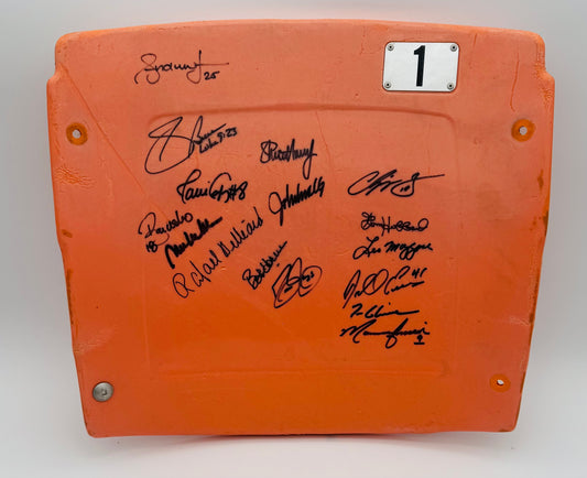 Atlanta Fulton County Seatback – autographed by 16 Brave greats and Hall of Famers included Chipper Jones, John Smotlz, Tom Glavine, Andruw Jones, Javy Lopez, Sid Bream, and others