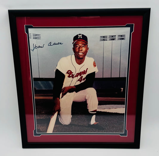 Hank Aaron. – autographed and custom framed 16x20 Braves Photo